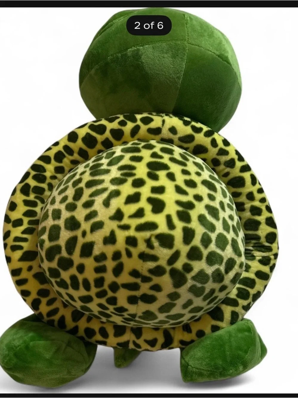 Nico Bright Green Plush Turtle Pet Pillow with Yellow Leopard Trim& big sad eyes